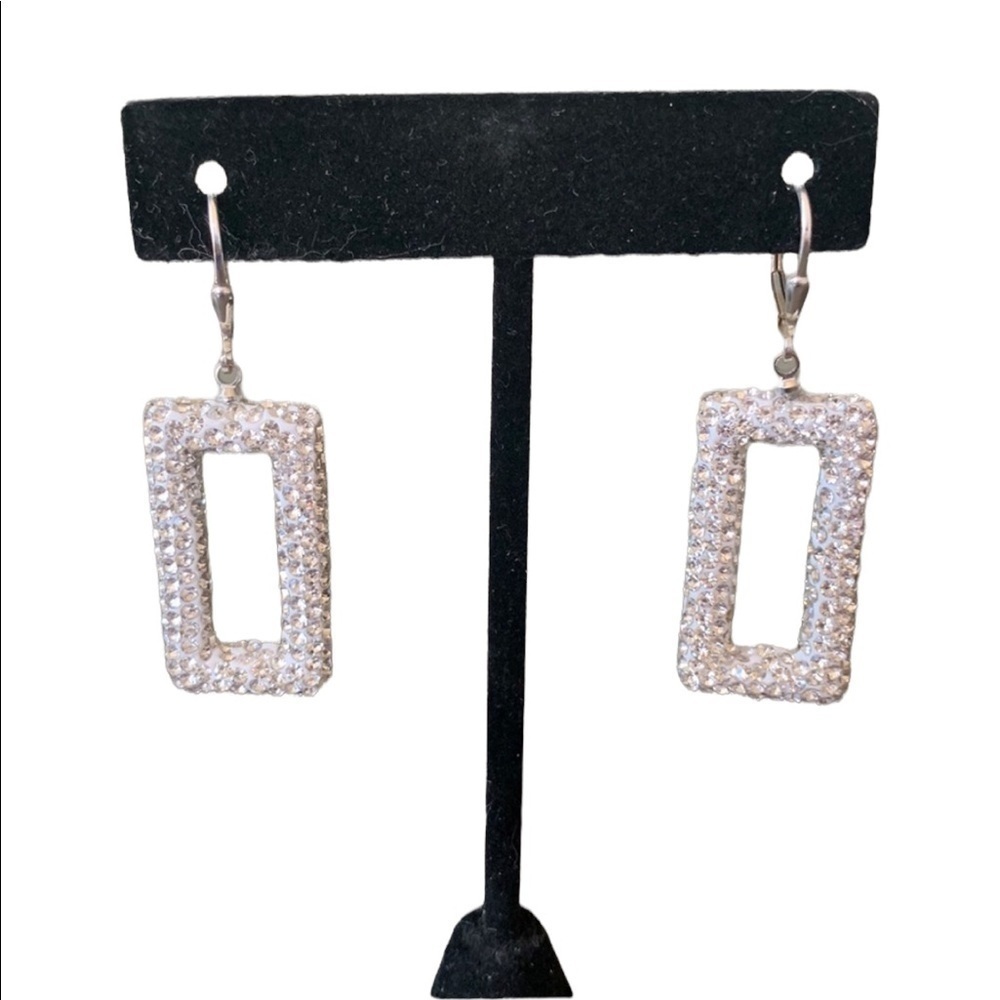 Pave Crystal and‎ Silver Tone Earrings